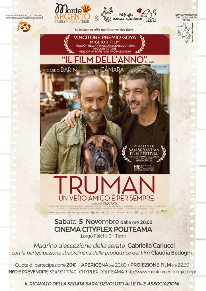 Apericena e Proiezione del film "TRUMAN un vero amico è per sempre"  5 novembre 2016